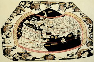 Mapa do mundo, baseado em descrições e coordenadas dadas em &39;Geographia&39;, por Ptolomeu (Claudius Ptolemaeus de Alexandria) (c.90-168 dC)